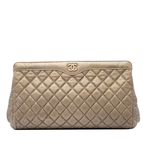 Chanel Handbags - Pre-Loved Chanel Large CC Quilted Metallic Caviar Frame Clutch